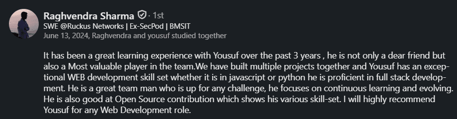 Screenshot of a written testimonial
